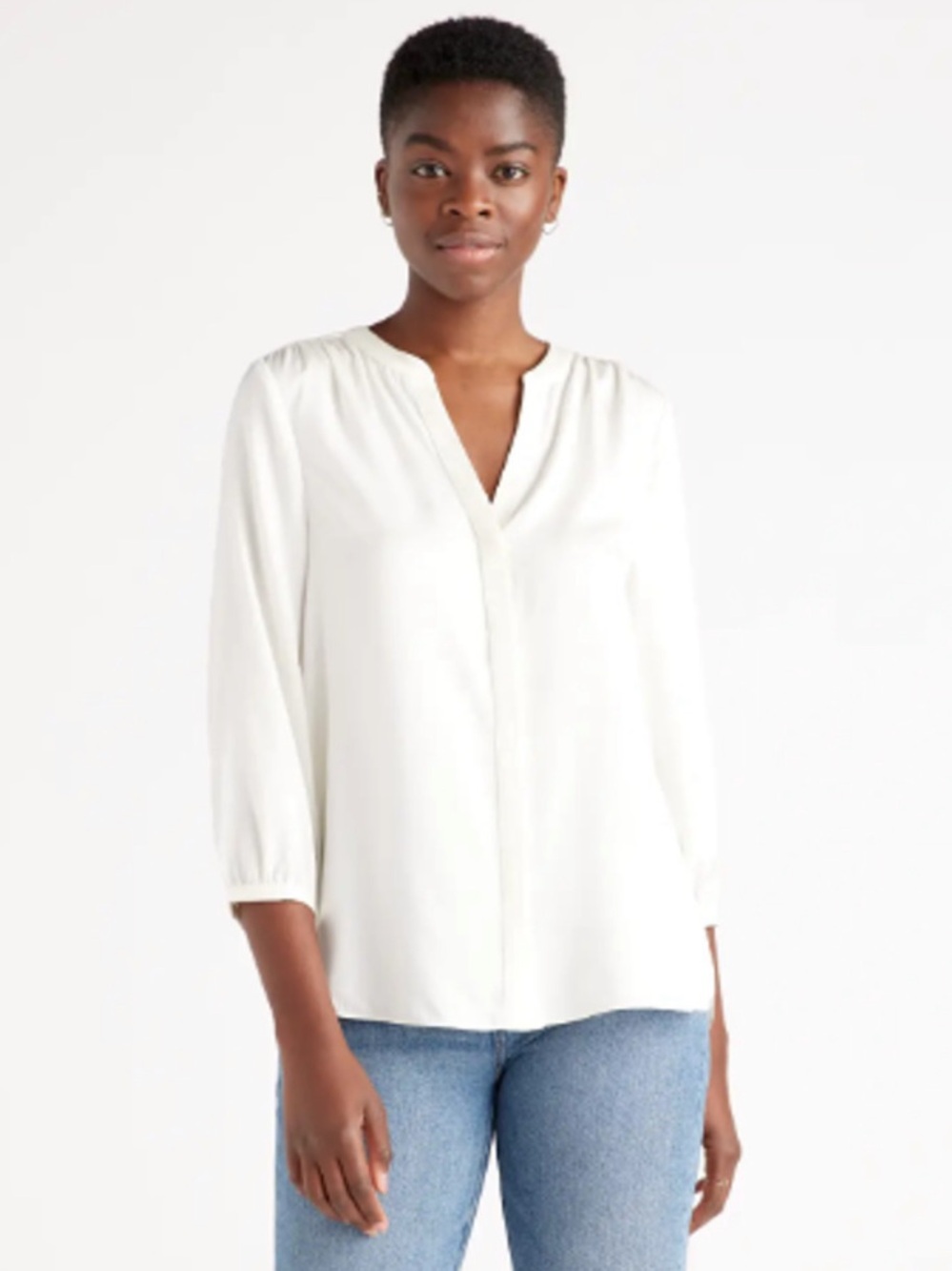 Quince Stretch Silk Pleat Back Ivory Top